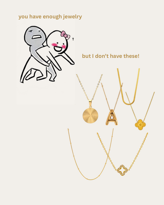 Flat lay of gold necklaces, rings, and earrings representing different jewelry styles